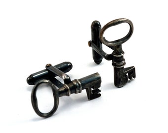 Key Cufflinks, Silver Steampunk Skeleton Key Cuff Links, 21st birthday, Key to my Heart