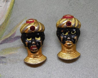 2 1940's Figural Blackamoor Miniature Metal Buttons
