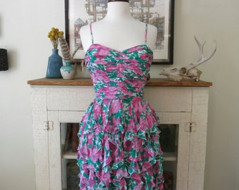 Rose wiggle dress, body con, ruched chiffon, floral print, XS, S