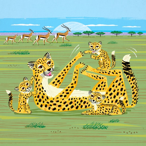Cheetahs and Gazelles - Animal illustration - Childrens art - Nursery art - Nursery Decor - iOTA iLLUSTRATiON