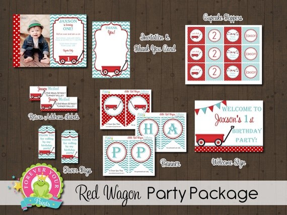 Red Wagon Party Package / Red Wagon Invitation / Red Wagon Birthday / Red Wagon Party / Red Wagon Invite / Little Red Wagon Birthday Il_570xn