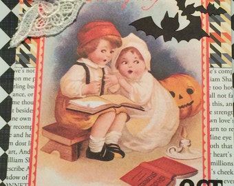 Halloween Card, Vintage Style Halloween, Greeting Card, Handmade Halloween Card, Pumpkin , Shabby Card