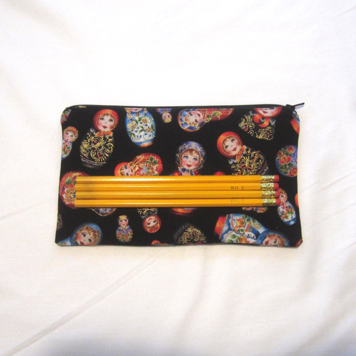 Russian Nesting Dolls Fabric Zipper Pouch / Pencil by MarfDaze