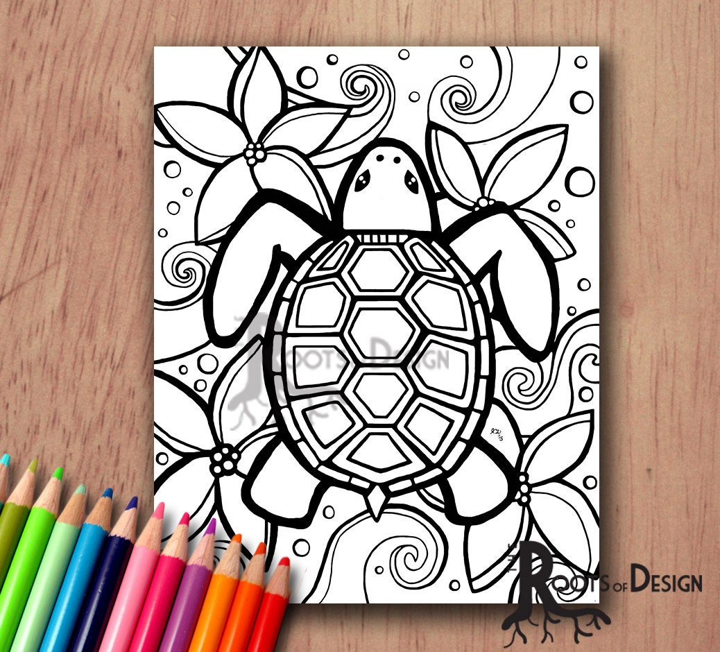 INSTANT DOWNLOAD Coloring  Page  Simple  Turtle zentangle