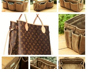 Purse organizer insert multi-pocket for handbag Faux Suede light brown Large 25x10cm
