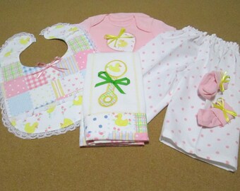 5pc. "Rubber Ducky" Infant Gift Set (Onsie, Pajama Pants, Bib, Burp Cloth, and Socks) / Size: 3-6 mos.
