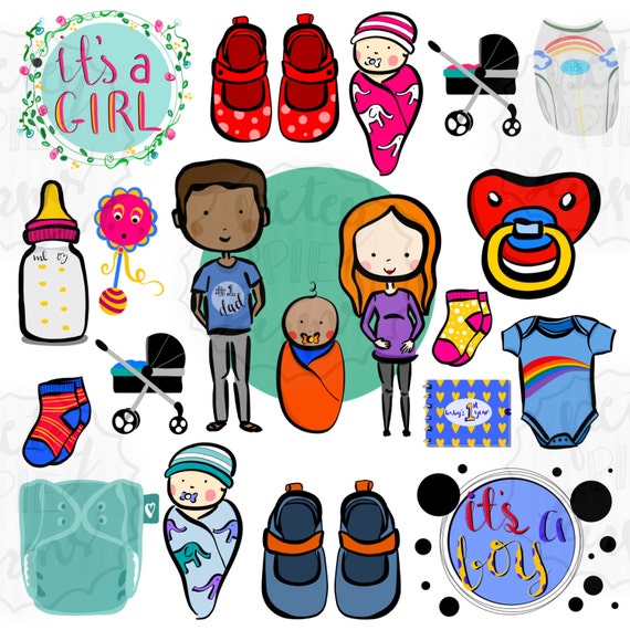 Cute and colorful baby themed clip art with swaddled babies