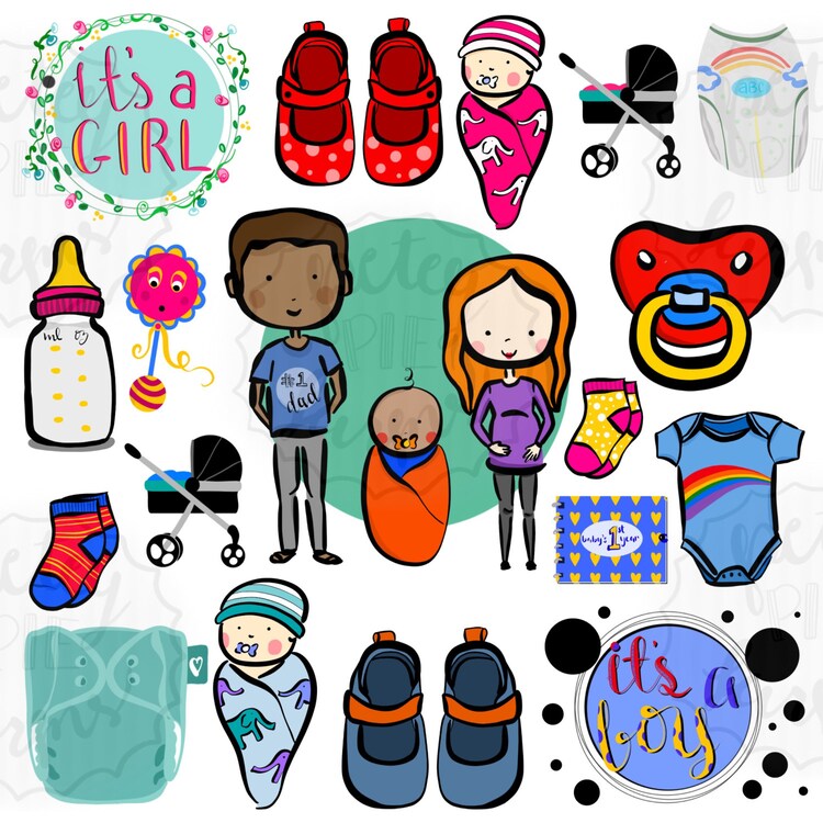 Cute and colorful baby themed clip art with by peteypiefarms