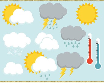 Weather clip art images, weather clipart, instant download