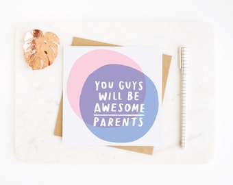 Pregnancy Card / Adoption Card 'You Guys Will Be Awesome Parents' - Expecting Parents - Baby Card - Baby Announcement - New Baby