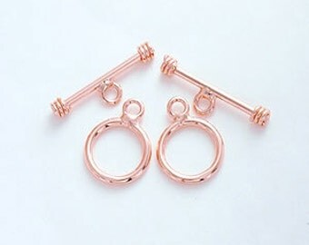 2 of 925 Sterling Silver Rose Gold Vermeil Style Toggles 9 mm. :pg0069