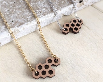 Fiver Friday, Honeycomb Necklace, Bee Necklace, Geomeric Necklace, Wooden Bee Necklace, Honeycomb Pendant, Bee Pendant, Bee Jewellery, Geome