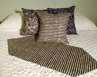 Elegant Pillow covers, table runners, dresser scarf, matched sets. chalkboard paint, vintage scrolls, Primitive Black and Tan
