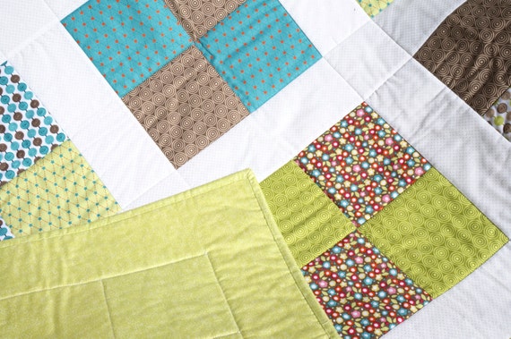 Baby Boy Quilt - Modern Baby Quilt - Blue Baby Blanket - Green Baby Quilt - Girl Crib Quilt - Baby Boy Blanket - Baby Bedding 38" x 38"