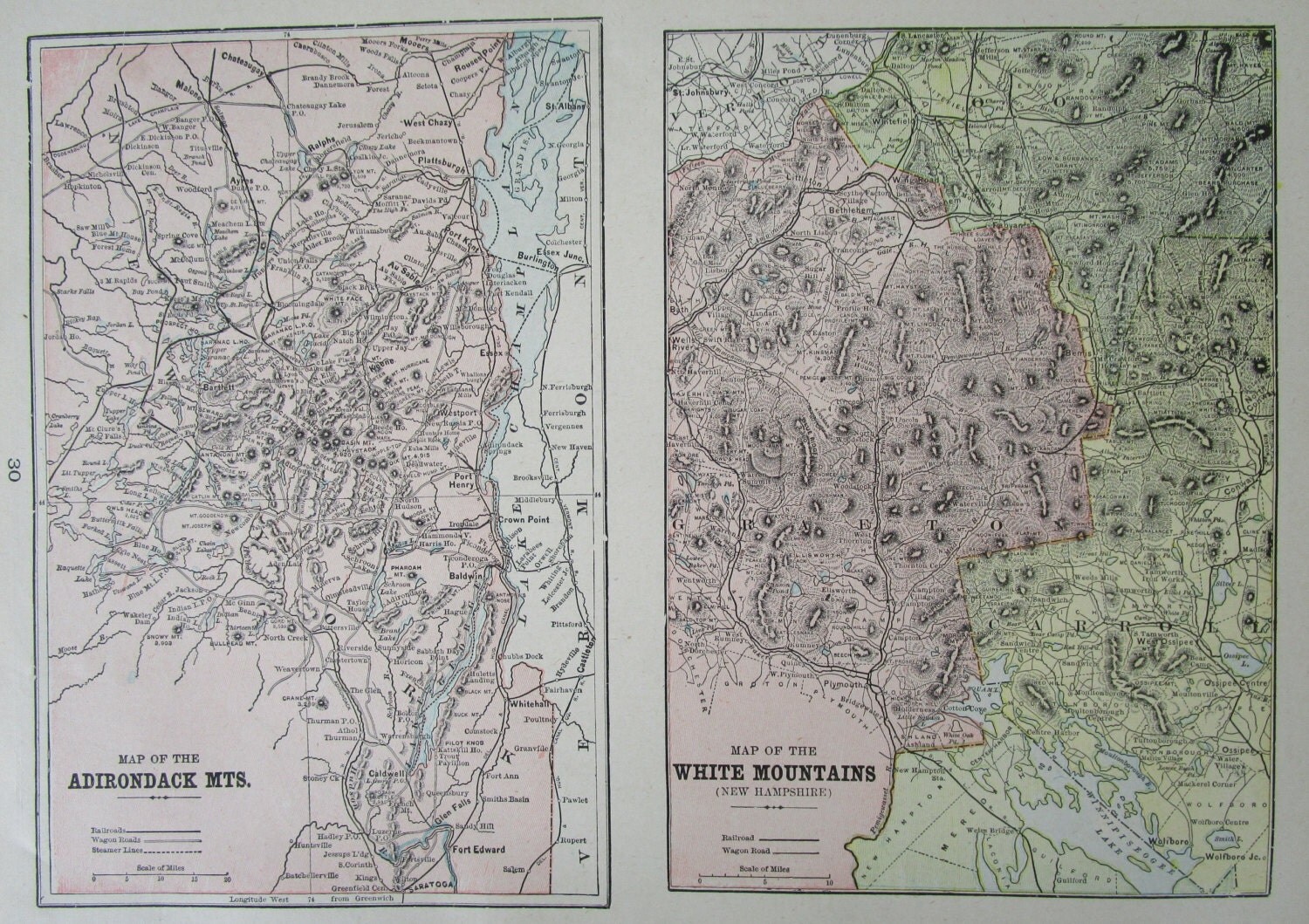1901 ADIRONDACK White Mountains Map or X L by OriginalAntiqueMaps