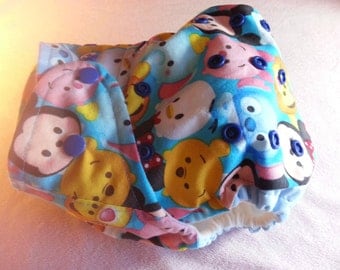 SassyCloth one size pocket diaper with tsum tsum cotton print. Made to order.