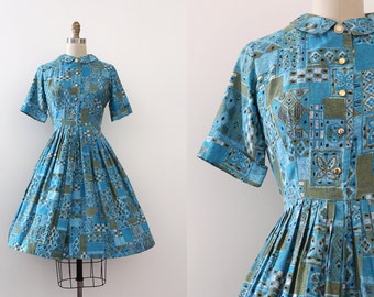 vintage 1950s dress // 50s Mid Century cotton shirtwaist dress