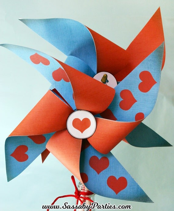 Alice in Wonderland Pinwheels - INSTANT DOWNLOAD - Printable Birthday Party Decor, Template, Decorations by Sassaby Parties Il_570xn