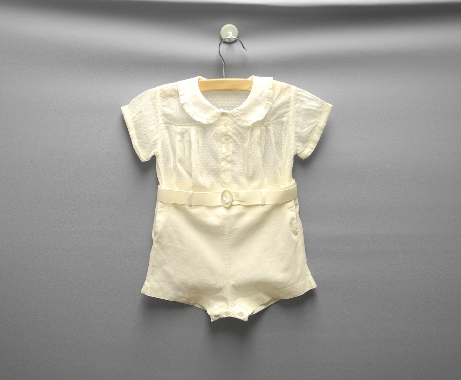 Vintage Baby Clothes 1920's Ivory Dotted Swiss Two Piece