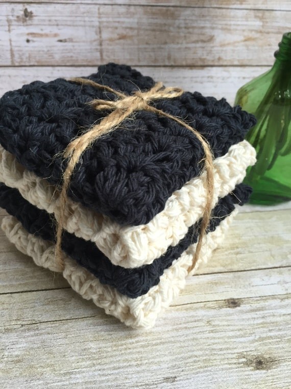 idea crochet name business Handmade Julie by Cloth Set Dish/Wash Black Off Crochet White 4 of &