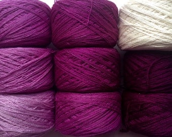 Gradient yarn set - pure cashmere, handdyed yarn lace 300g- hand painted dyed shawl ombre - From white to plum.