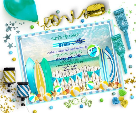 SURFBOARD INVITATION ~ Personalized Printable Download Il_570xn