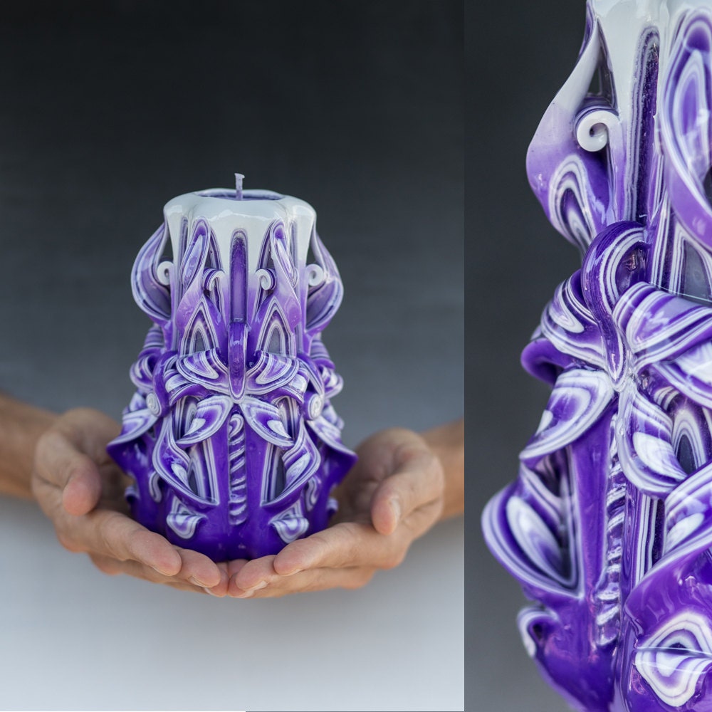 Carved candles Unique carved candles Unique gift Purple