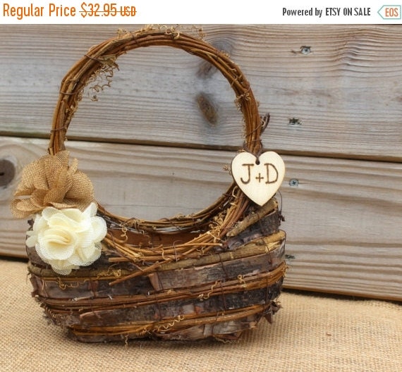 Wedding Sale Flower Girl Basket Birch Bark by MinSvenskaLandgard