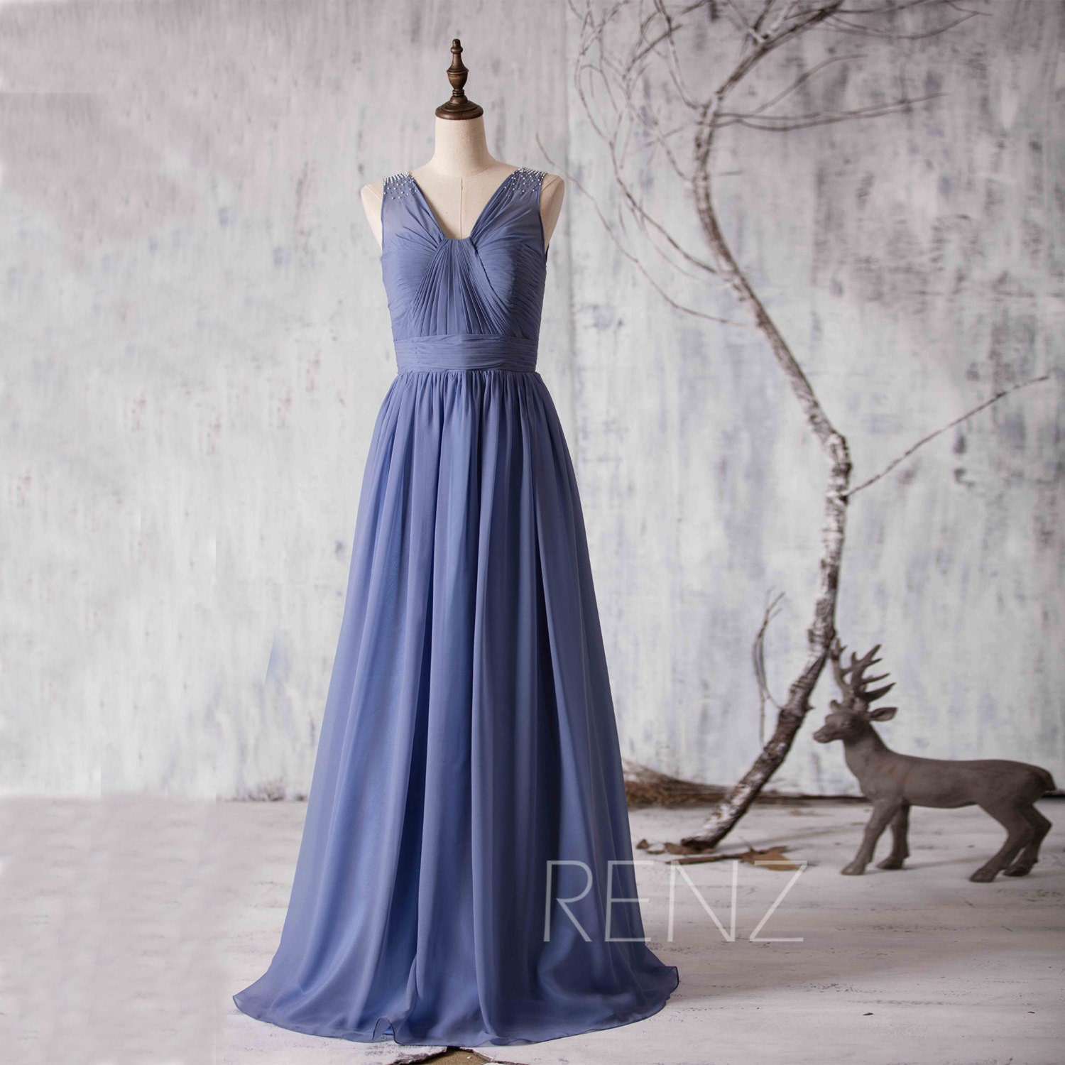 steel blue evening gown