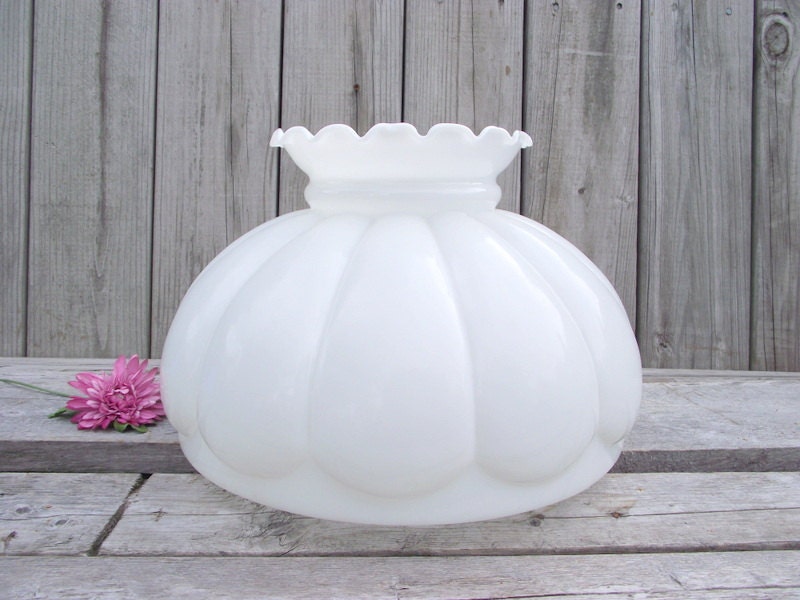 14 Lamp Shade Antique MILK Glass MELON Shade for