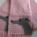 Greyhound dog scarf. Pastel pink scarf with gray greyhounds. Knit scarf.