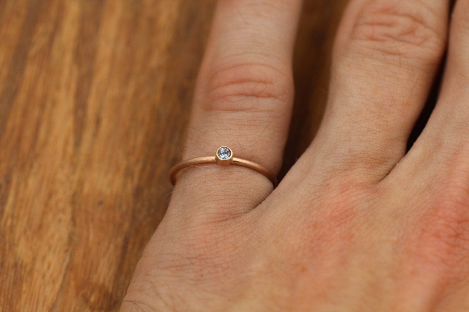 Aquamarine Matte Finish Round Rose Gold Skinny Stacking Ring Made in