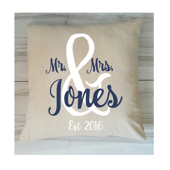 Mr. and Mrs. Pillow Cover with Established Date Monogram