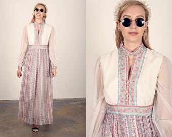 70s Baroque Dress Vintage Art Nouveau Floral Tiled Dress
