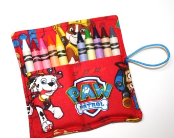 Paw Patrol READY TO SHIP Birthday Party Crayon Rolls Party Favors, made from Paw Patrol fabric, Paw Patrol Birthday Party Favors