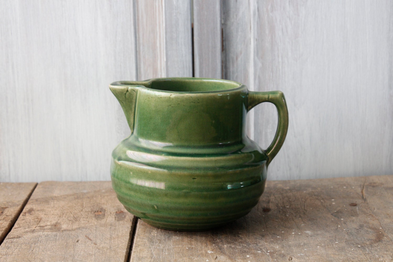 Antique Buttermilk Pitcher Green Pottery Pitcher McCoy Yellow