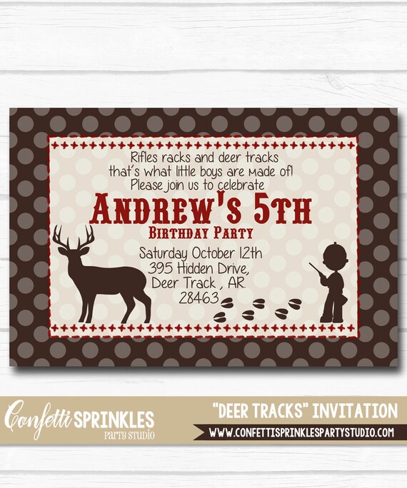 Personalized "Deer Tracks" Hunting Boys Birthday Party Digital Printable 4"x6" or 5"x7" Invitation Il_570xn