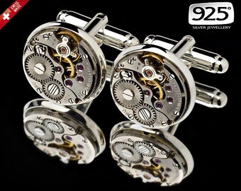 Watch Movement Cufflinks / Steampunk Cufflinks / Watch Cufflinks/ Sterling Silver Cufflinks 14K Gold Cufflinks/ Groomsmen Gifts/ 925 Jewelry