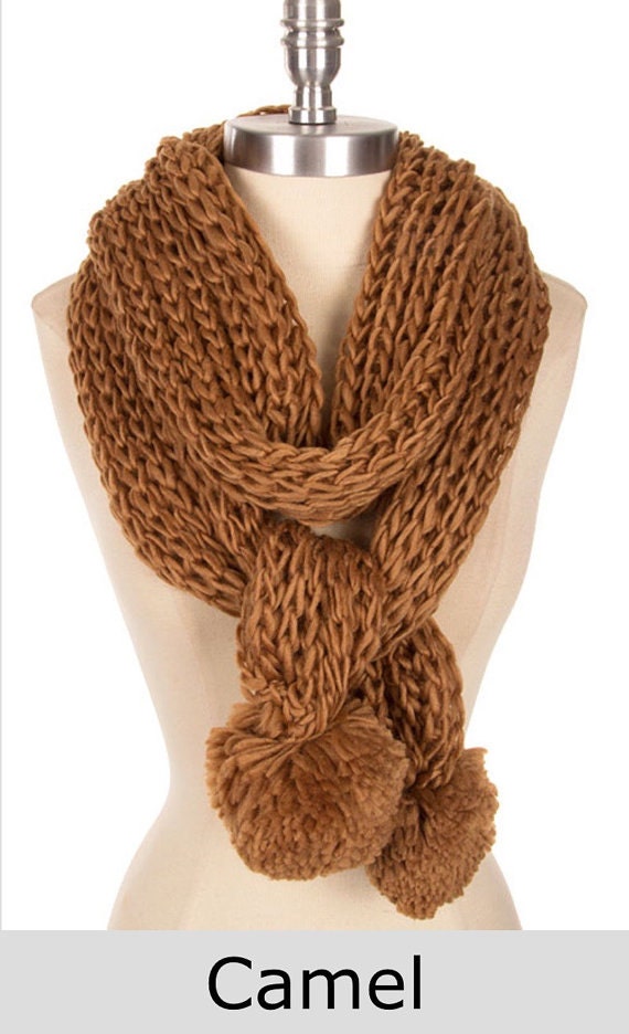Hand Knit knitted Item scarf Best selling items red pom pom
