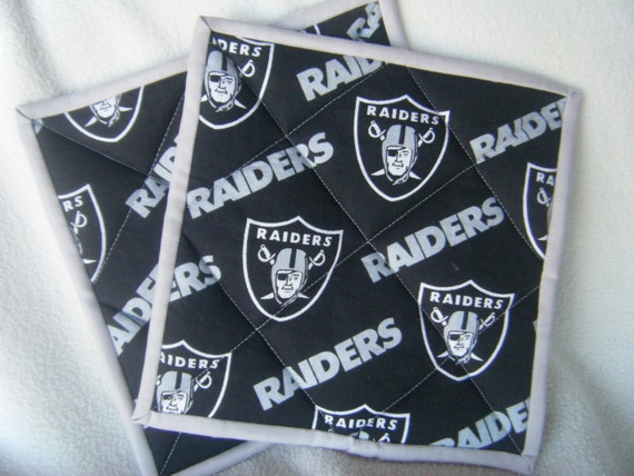 Large Raider's Football Fabric Quilted Potholders - Set of 2 - HANDMADE BY ME