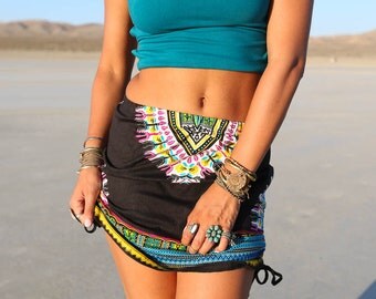 BLACK Tribal skirt, High Waist or Low Waist, Festival Skirt, Boho, Gypsy, Navajo, Black Tribal Skirt, Burning Man Skirt