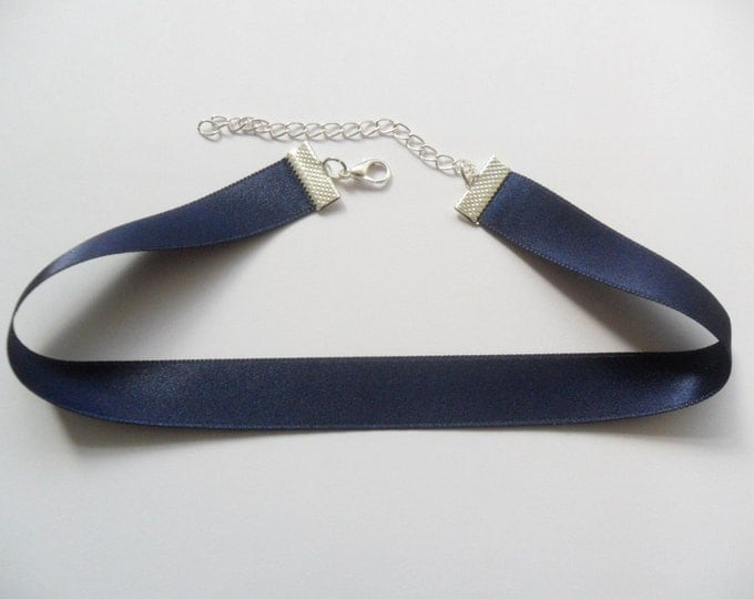 Navy satin choker necklace plain classic 5/8" inch wide, pick your neck size.