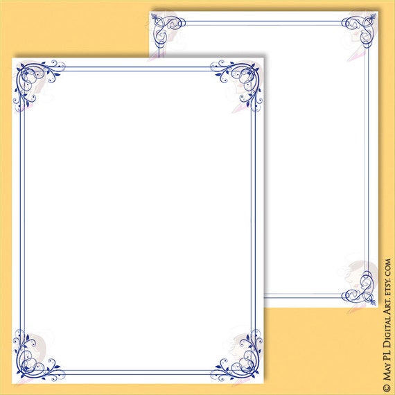 Navy Blue Page Border Frame 8x11 Flourish Foliage Clipart