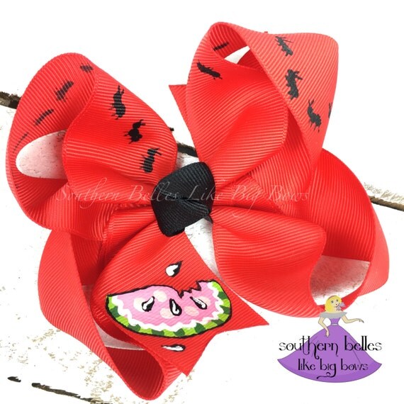 Hand Painted Watermelon Bow Painted Summer by BellesLikeBigBows