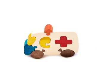 Puzzle Car Ambulance wooden toys, wooden eco-friendly handmade toys for babies, children, kids, boys and girls