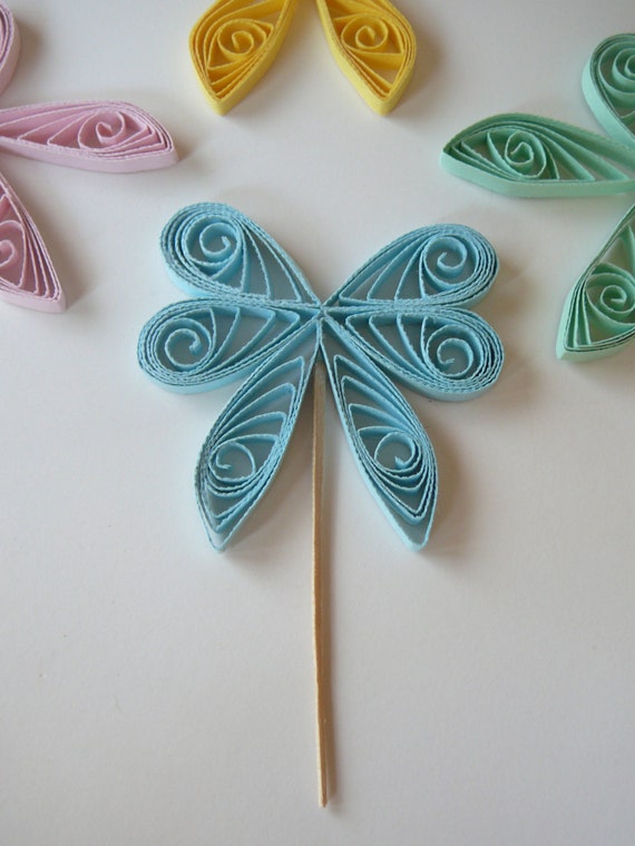 Paper Quilled Double Loop Bow Cupcake Topper Baby Shower Table