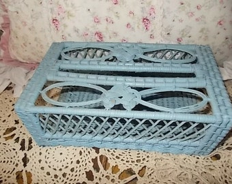 Vintage Wicker Kleenex Box Pretty Sky Blue Color ,Bathroom Decor,Wicker, /Not Included in Coupon Sale/s