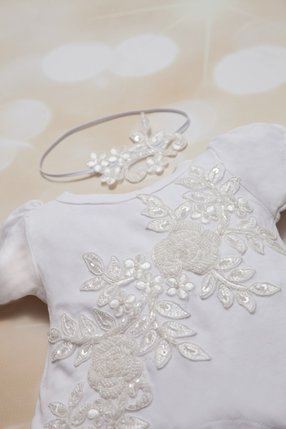 Infant Baby Girl Bubble Romper Set White Vintage Lace and