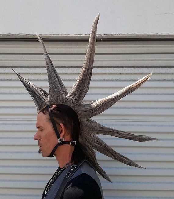 Horse tail mohawk liberty spike headdress salt & pepper gray