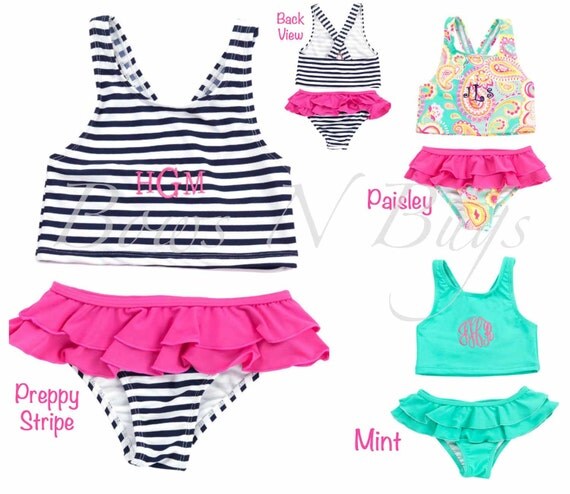 Items similar to Monogrammed Girls Swimsuit / Children and Toddler ...